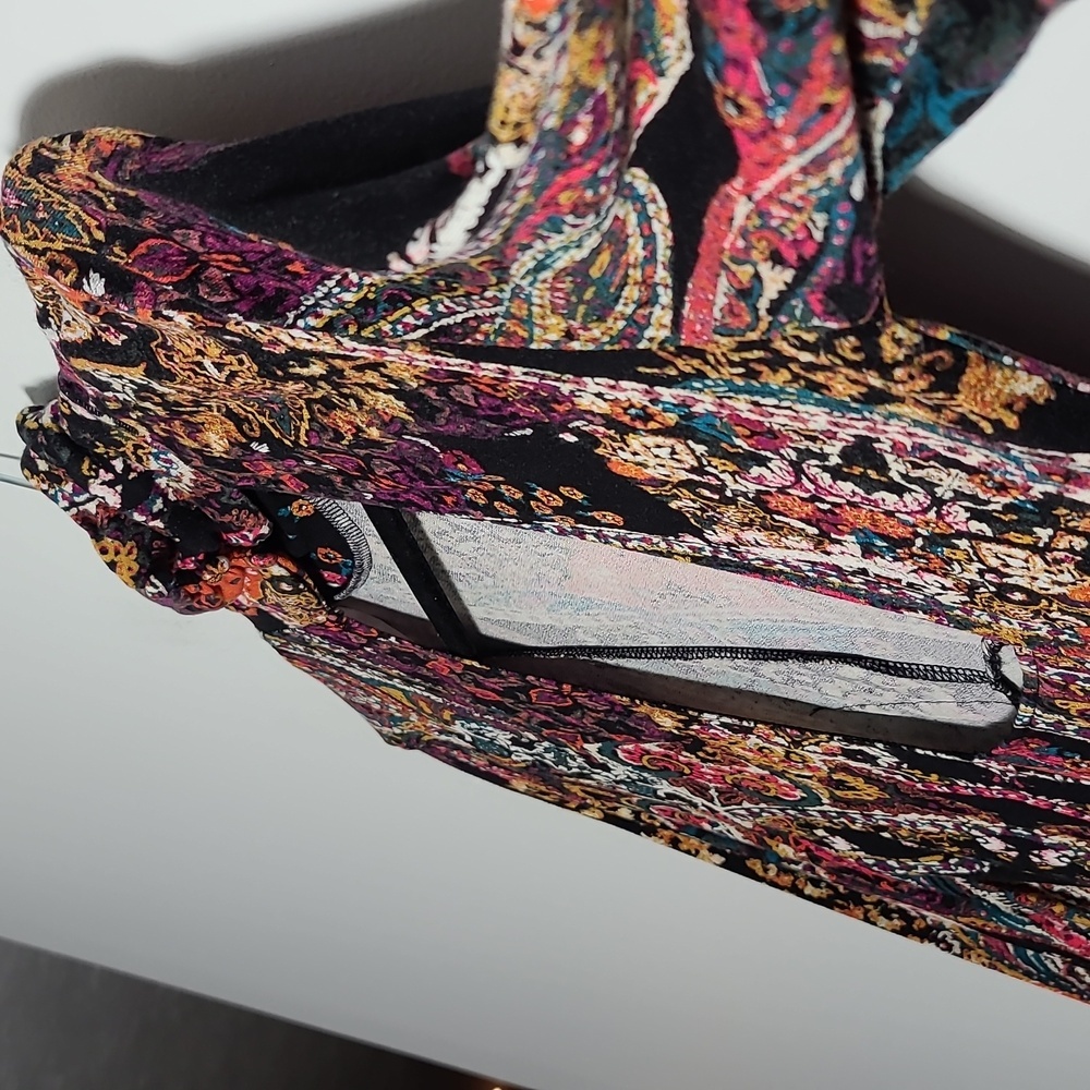 FREE PEOPLE All Dolled Up Paisley High Neck Open Back Long Sleeve Mini Dress Sm - Picture 14 of 16